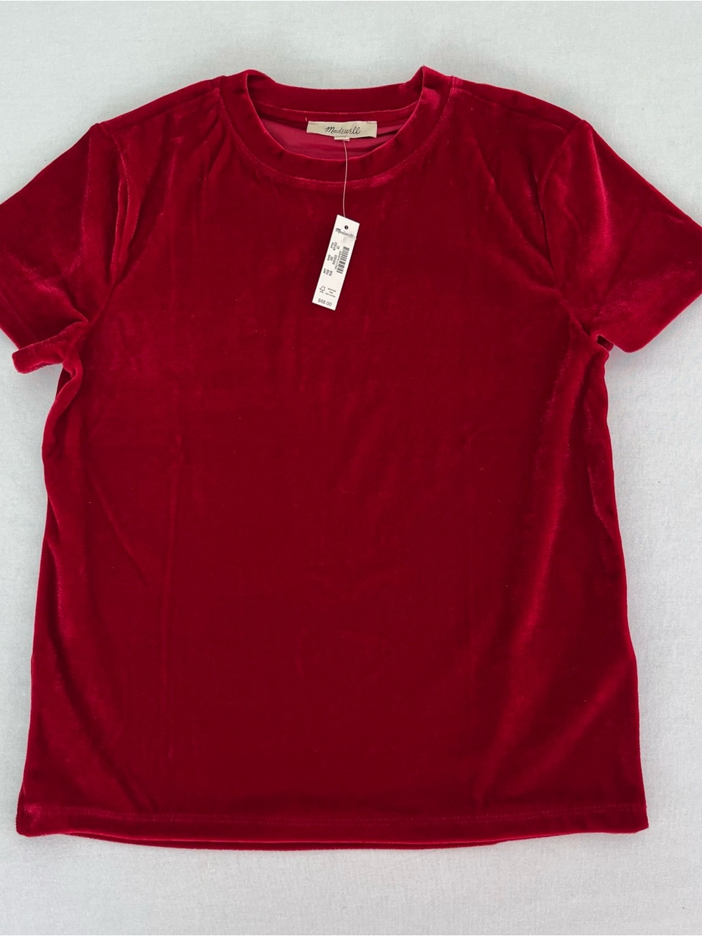 Madewell Red Velvet Relaxed Tee Shirt size XS Crew Neck Short Sleeves Top NEW